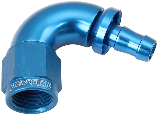 -6AN TO 5/16" BARB 120 DEGREE FULL FLOW PUSH LOCK BLUE