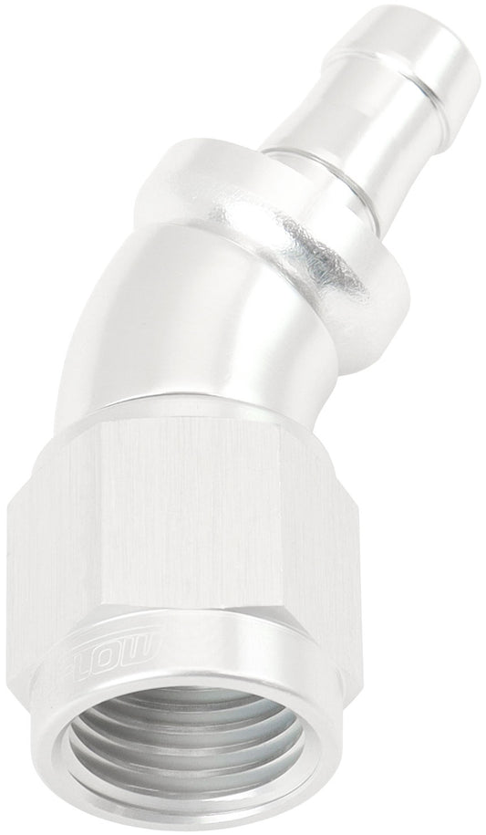 -6AN TO 5/16" BARB 30 DEG FULLFLOW PUSH LOCK SILVER