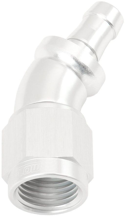 -6AN TO 5/16" BARB 30 DEG FULLFLOW PUSH LOCK SILVER