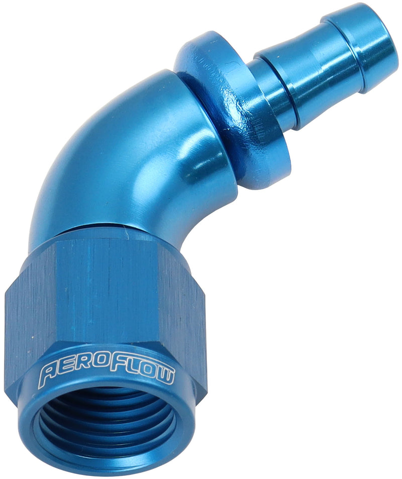 -6AN TO 5/16" BARB 60 DEG FULLFLOW PUSH LOCK BLUE