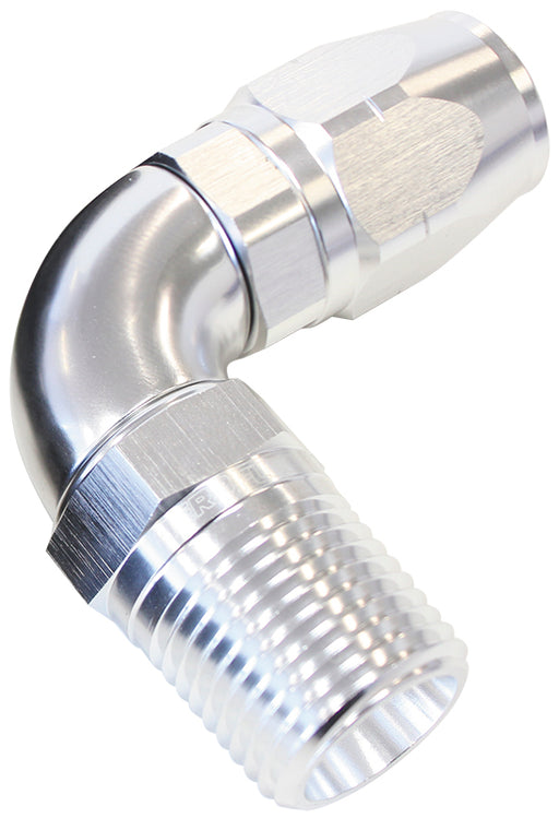 Male 1/4 NPT 90 Deg to -6 HoseSILVER FULL FLOW BILLET 1PIECE