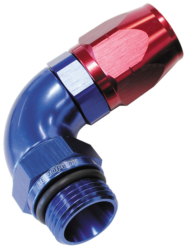 MALE HOSE END -8ORB to -10HOSEFULL FLOW BILLET 90 DEG BLUE