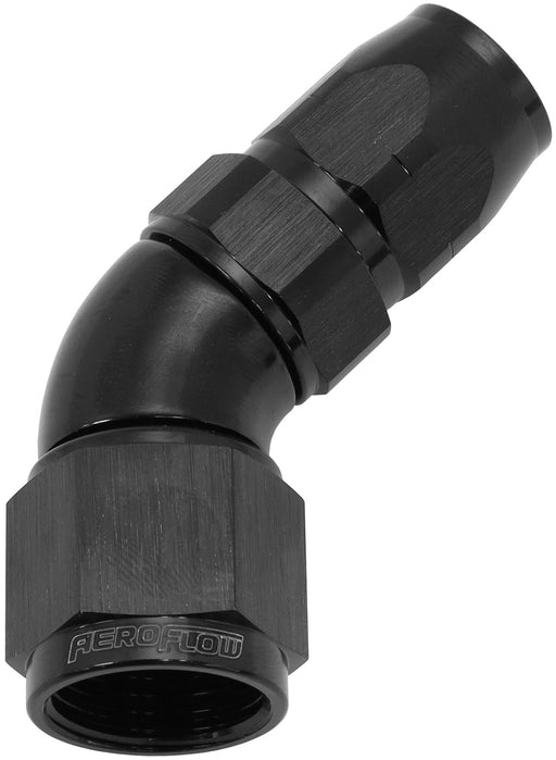 STEPPED 45 DEG HOSEEND -6 HOSETO -8AN REDUCER HOSE END BLACK