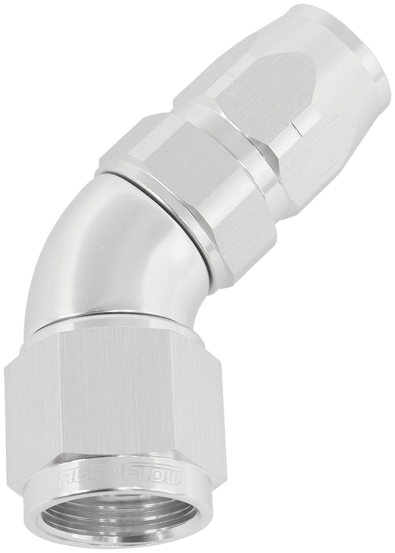 STEPPED 45 DEG HOSEEND -6 HOSETO -8AN REDUCER HOSE END SILVE