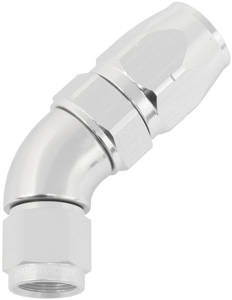 STEPPED 45 DEG HOSEEND -8 HOSETO -6AN EXPANDER HOSE END SILV