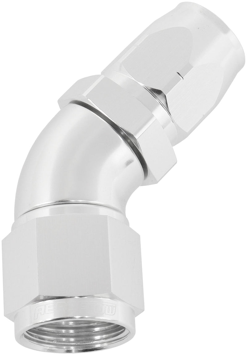 STEPPED 45 DEG HOSEEND -8 HOSETO -10AN REDUCER HOSE END SILV