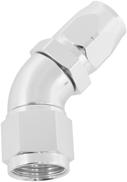 STEPPED 45 DEG HOSEEND -8 HOSETO -10AN REDUCER HOSE END SILV