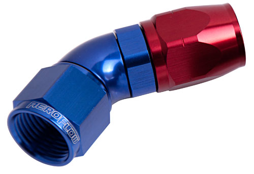 ALLOY 45 DEG HOSE END -8AN    BLUE CUTTER STYLE FULL FLOW