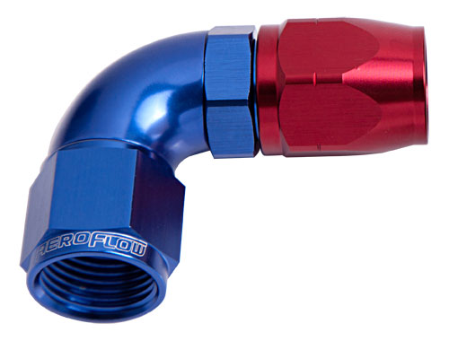 ALLOY 90 DEG HOSE END -10AN   BLUE CUTTER STYLE FULL SWIVEL