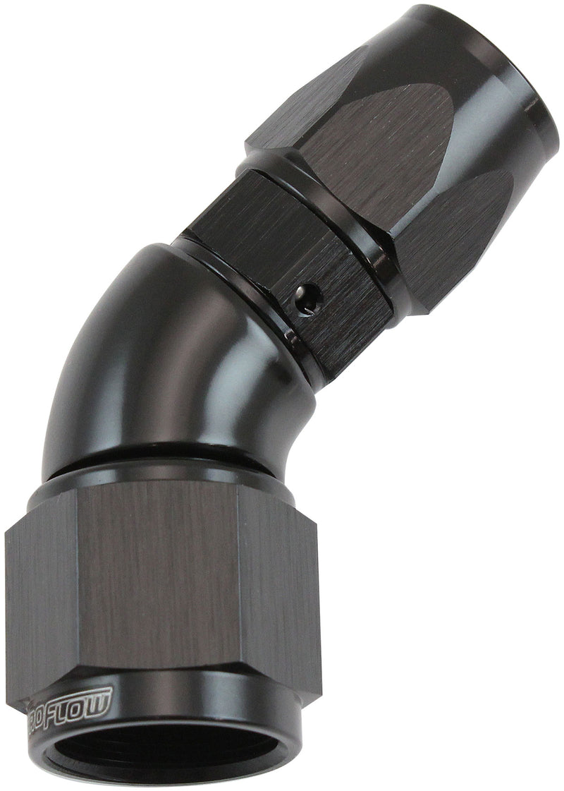 STEPPED 45 DEGREE END -6 HOSE TO -8AN REDUCER HOSE END BLACKTEFLON AF 572-06-08DBLK