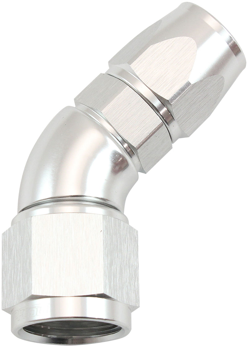 STEPPED 45 DEGREE END -6 HOSE TO -8AN REDUCER HOSE END SILVETEFLON AF 572-06-08DS