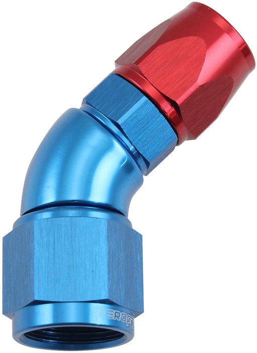 STEPPED 45 DEGREE END -6 HOSE TO -8AN REDUCER HOSE END BLUE TEFLON AF 572-06-08D