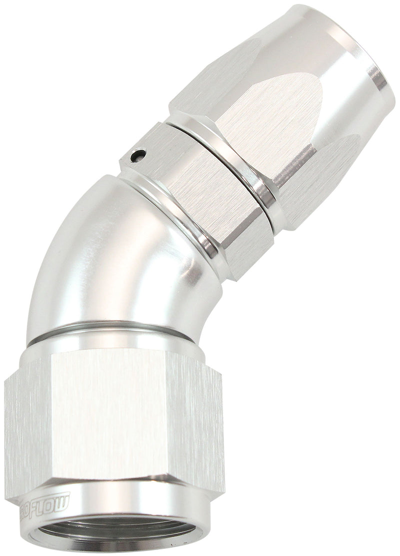 STEPPED 45 DEGREE END -8 HOSE TO -10AN REDUCER HOSE END SILVTEFLON AF 572-08-10DS