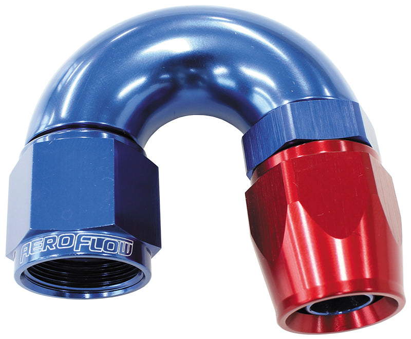 180 DEG -4AN FULL FLOW TEFLON HOSE END BLUE 1 PIECE FULLFLOW