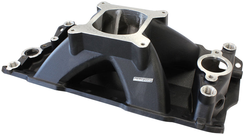 SBC HI RISE INTAKE MANIFOLD   SINGLE PLANE CHEV 350 BLACK