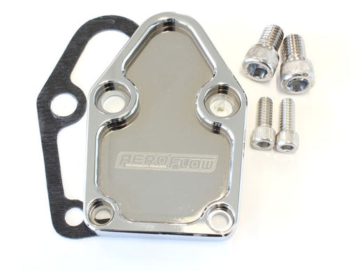 BILLET FUEL PUMP BLOCK OFF    PLATE CHROME SUITS SBC