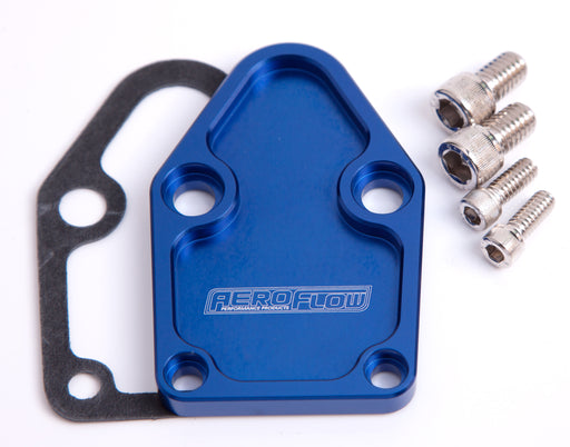 BILLET FUEL PUMP BLOCK OFF    PLATE BLUE SUITS SBC