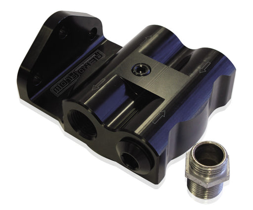 BILLET REMOTE OIL FILTER MOUNTBLACK, -8 ORB FEMALE PORTS