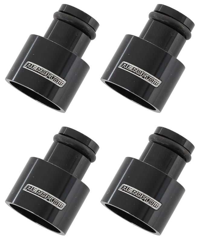 INJECTOR ADAPTER SHORT 14MM TO11MM FUEL RAIL 4 PACK  BLACK