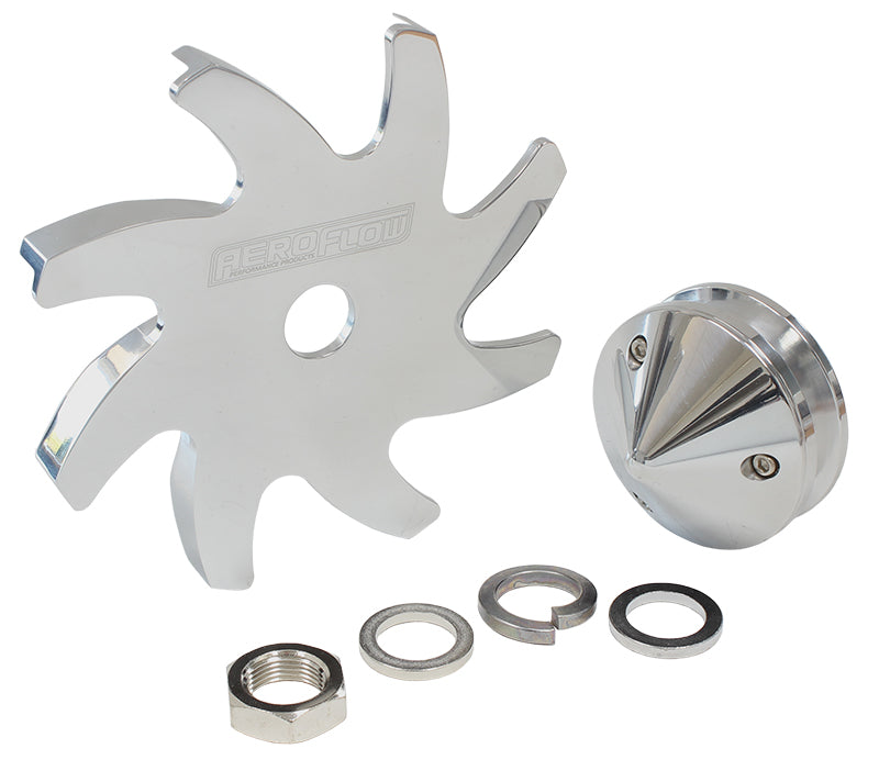 BILLET ALTERNATOR PULLEY & FANWITH NOSE COVER, POLISHED