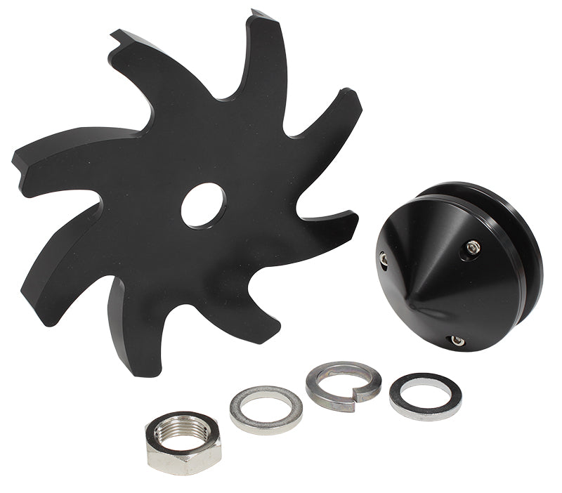 BILLET ALTERNATOR PULLEY & FANWITH NOSE COVER, BLACK