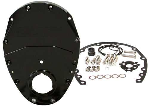 SB CHEV 350 V6 2 PIECE TIMING COVER KIT BILLET BLACK