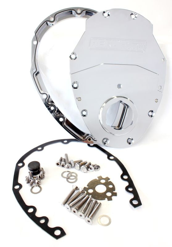 SB CHEV 350 V6 2 PIECE TIMING COVER KIT BILLET CHROME
