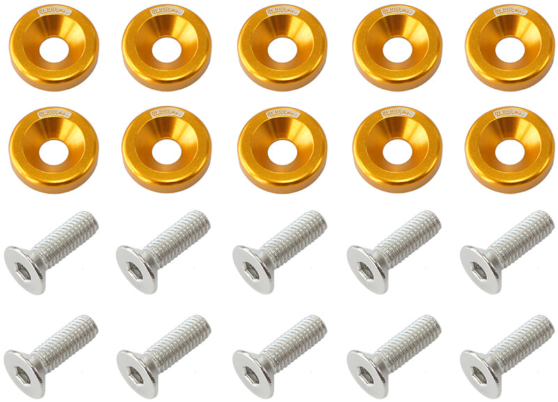 BILLET DRESS UP FENDER BOLT 10PACK M6 x 1.00 UHL 20MM GOLD
