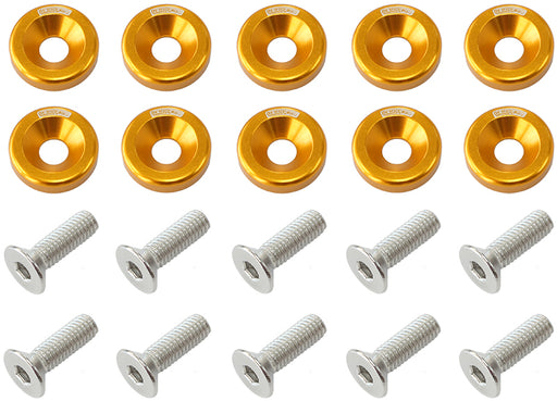 BILLET DRESS UP FENDER BOLT 10PACK M6 x 1.00 UHL 20MM GOLD