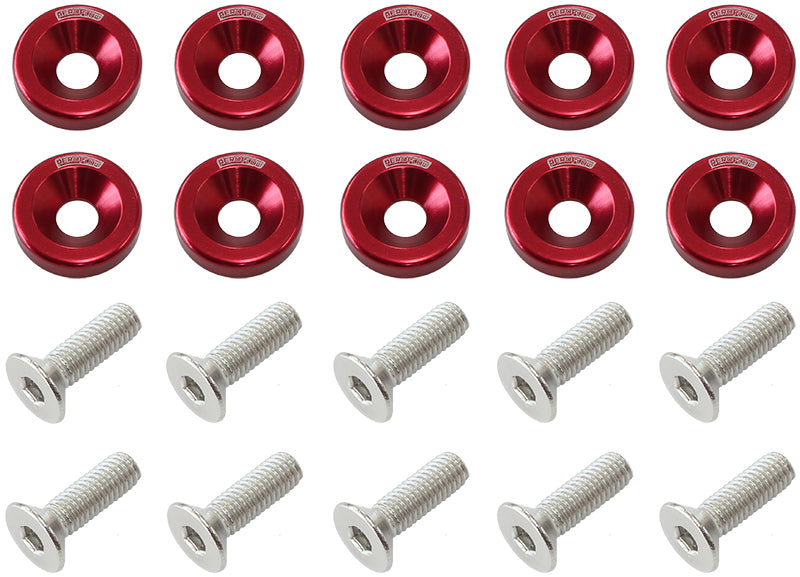 BILLET DRESS UP FENDER BOLT 10PACK M6 x 1.00 UHL 20MM RED