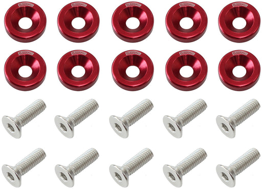 BILLET DRESS UP FENDER BOLT   10 PACK 1/4 UNC UHL 25MM RED