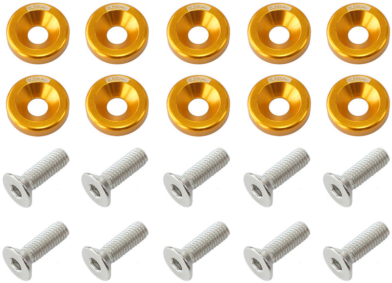 BILLET DRESS UP FENDER BOLT 10PACK M8 x 1.25mm UHL 20MM     GOLD Aeroflow - AF 64-4374G