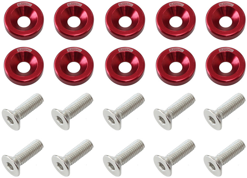 BILLET DRESS UP FENDER BOLT 10PACK M8 x 1.25mm UHL 20MM     RED Aeroflow - AF 64-4374R