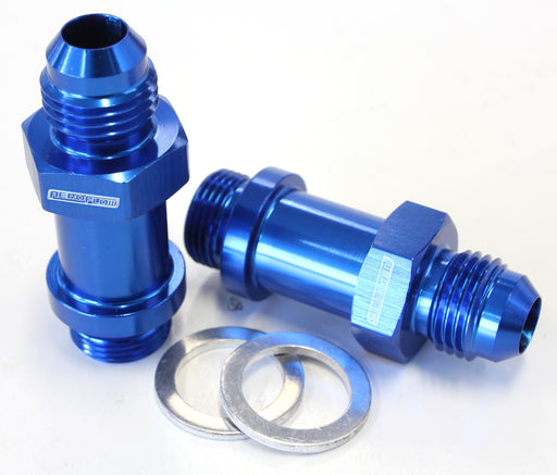 BG / DEMON INLET FITTING -6AN BLUE 9/16" X 24 TO -6AN LONG