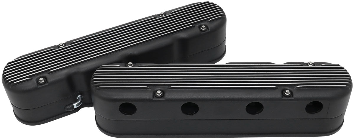 GM LS 2 PIECE VALVE COVERS    CAST TALL RETRO FINNED BLACK