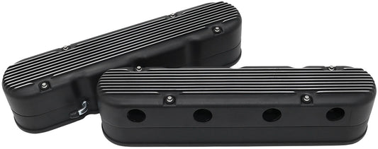 GM LS 2 PIECE VALVE COVERS    CAST TALL RETRO FINNED BLACK