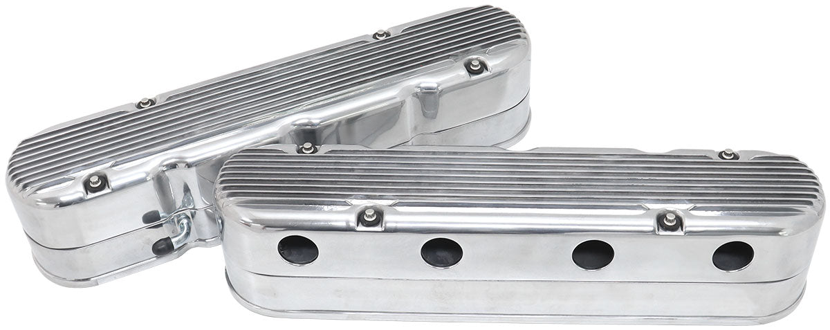 GM LS 2 PIECE VALVE COVERS    CAST TALL RETRO FINNED POLISHE