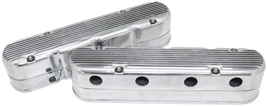 GM LS 2 PIECE VALVE COVERS    CAST TALL RETRO FINNED POLISHE