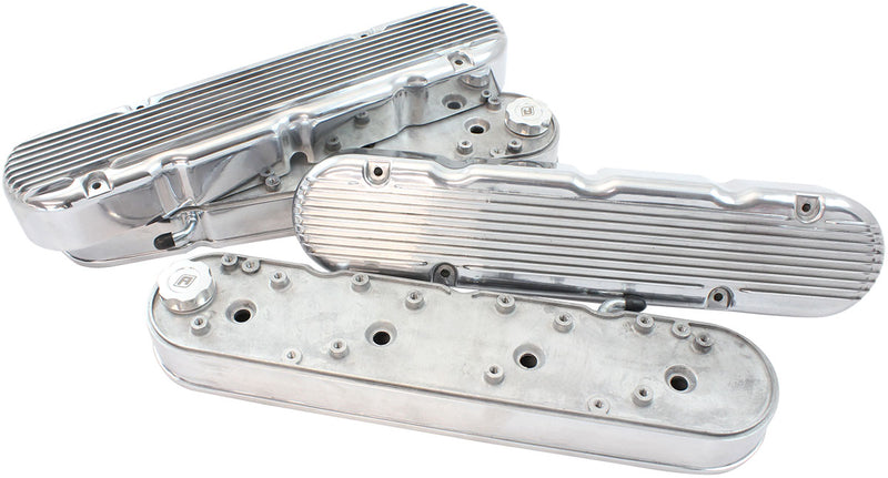GM LS 2 PIECE VALVE COVERS    CAST TALL RETRO FINNED POLISHE