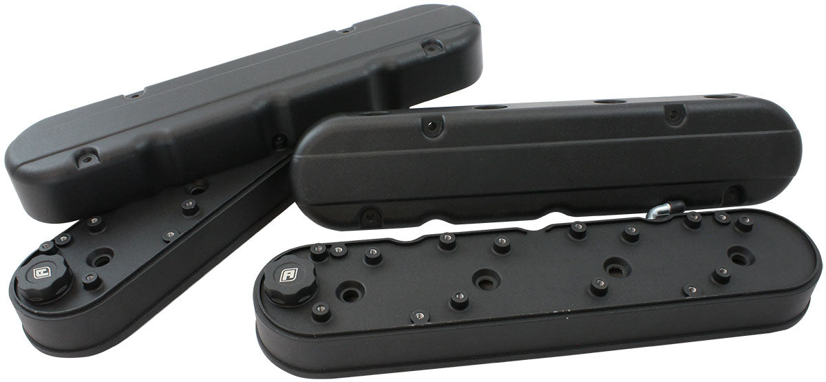 GM LS 2 PIECE VALVE COVERS    CAST TALL RETRO SMOOTH BLACK
