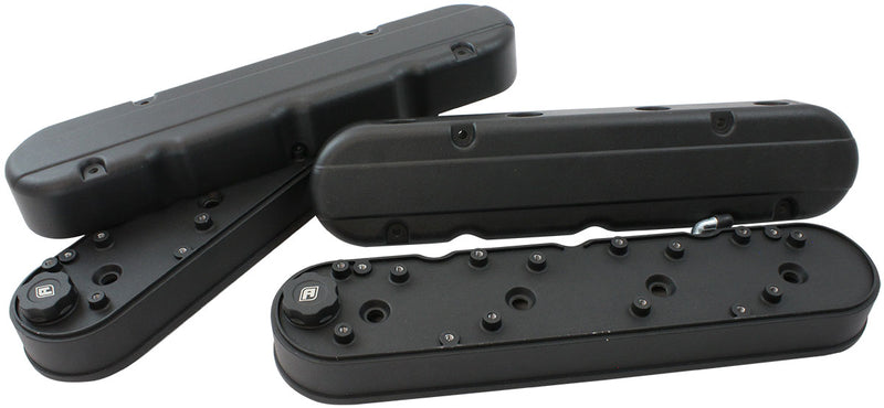 GM LS 2 PIECE VALVE COVERS    CAST TALL RETRO SMOOTH BLACK