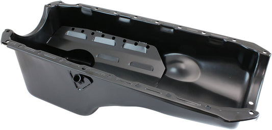 STEEL STOCK OIL PAN BBC BLACK RH/SIDE DIPSTICK REAR SUMP