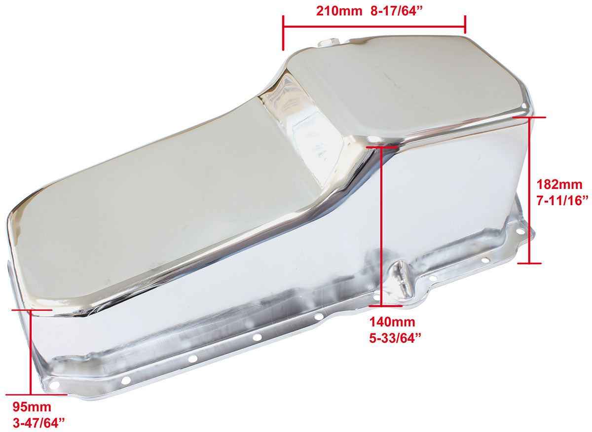 STOCK OIL PAN SBC LATE '86 ON RH/SIDE DIPSTICK CHROME