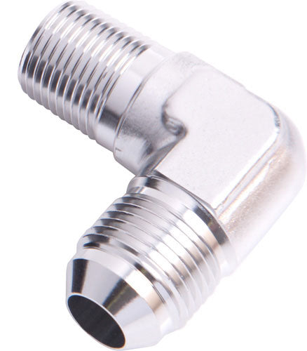 MALE 90 DEG 1/4" NPT TO -4AN  SILVER MALE NPT TO AN 90 DEG