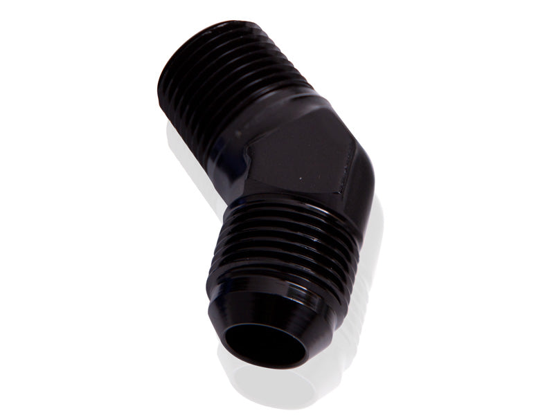 MALE 45 DEG 1/2" NPT TO -6AN  BLACK MALE NPT TO AN 45 DEG