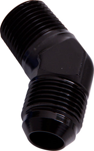MALE 45 DEG 1/4" NPT TO -6AN  BLACK MALE NPT TO AN 45 DEG