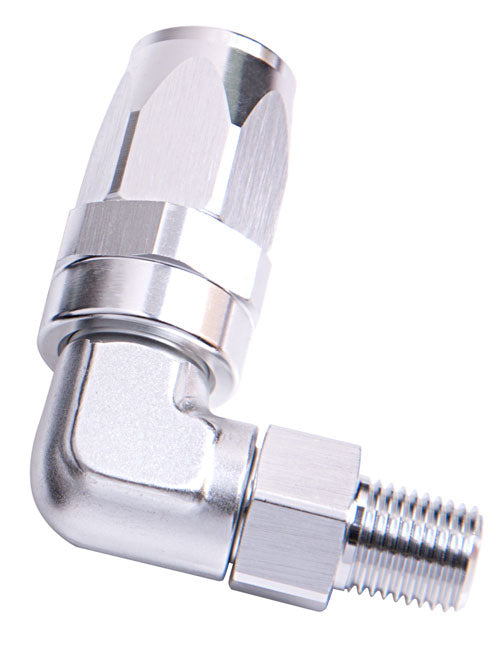 MALE 3/8" NPT 90 DEG TO -6AN  SILVER FULL SWIVEL 90 DEG
