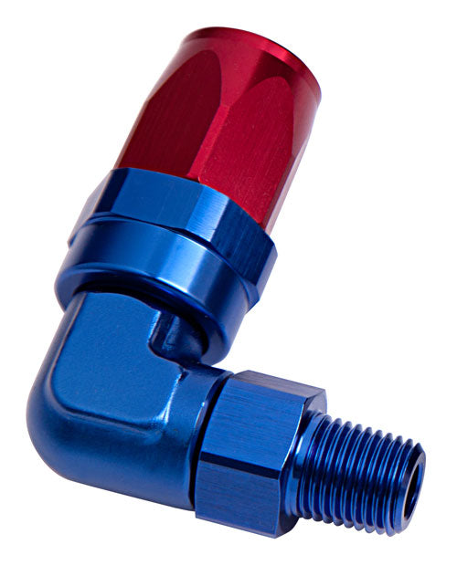 MALE 3/4" NPT 90 DEG TO -16AN BLUE FULL SWIVEL CUTTER