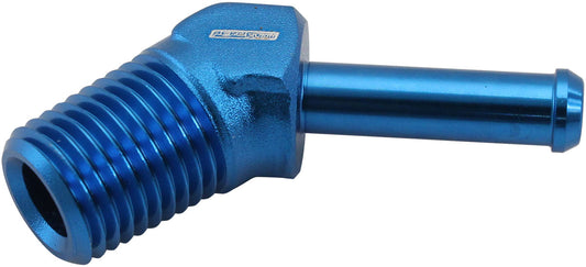 MALE 1/4" NPT TO 1/4" BARB    BLUE 45 DEGREE MALE TO MALE