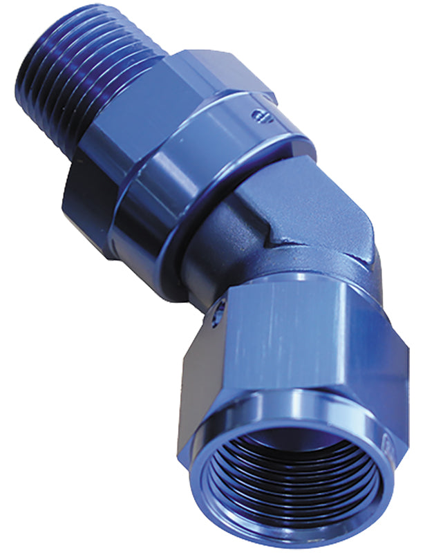 45 DEG 1/2" NPT TO -8AN FEMALEBLUE FULL SWIVEL FITTING